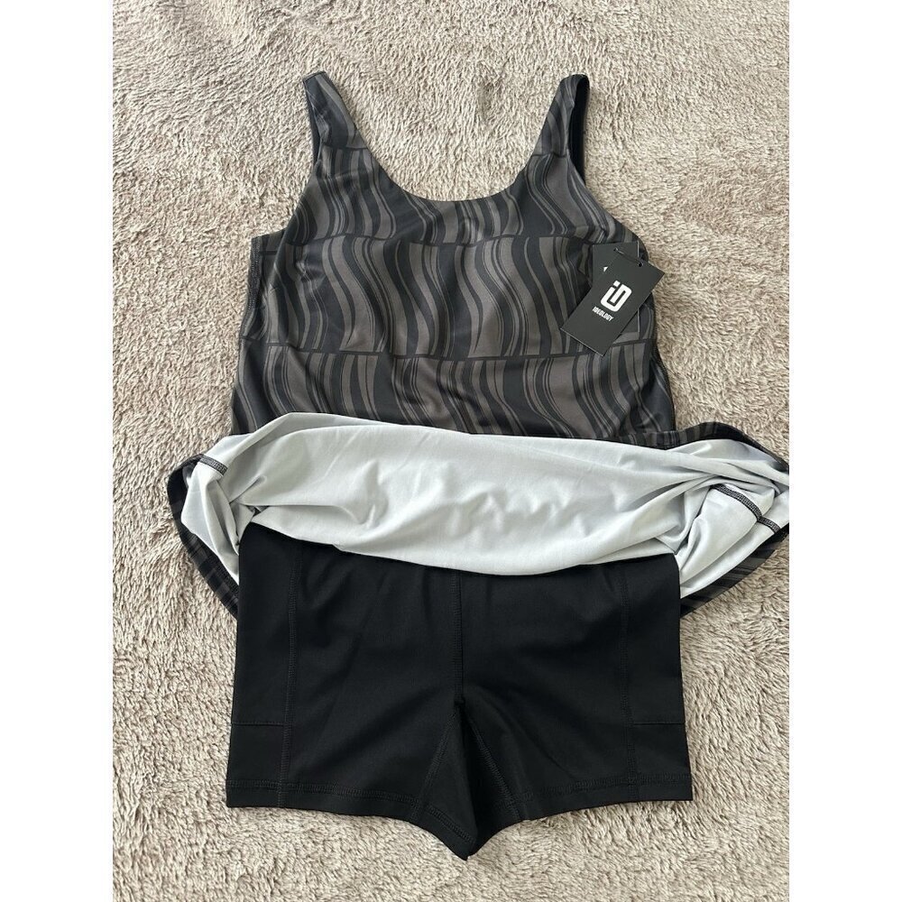 ID Ideology Women's Geo Performance Active Tennis Dress Black / Grey New - Picture 3 of 16